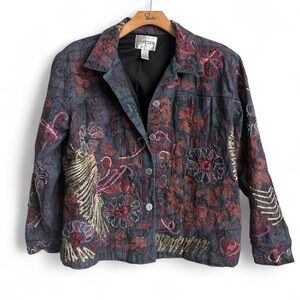 Chico’s Embroidered Floral Denim Jacket – Size 3 (XL)